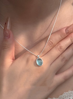 饰尚e族蓝色椭圆吊坠项链女简约百搭气质优雅锁骨链ins风小众网红