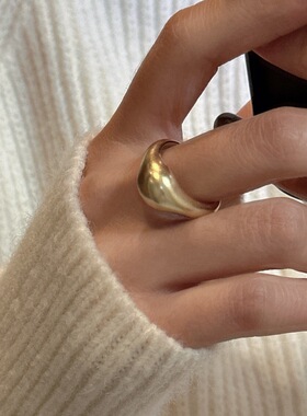 饰尚e族独特设计感金银撞色戒指女雾面磨砂拉丝精致S925镀银开口