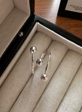 饰尚e族韩版圆珠戒指女几何简约线条交叉S925镀银开口指环个性网