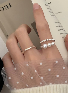 甜美珍珠戒指女轻奢高级感精致优雅时尚2026新款开口指环可调节