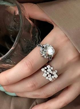 饰尚e族闪亮方形锆石戒指女复古时尚个性几何不规则开口指