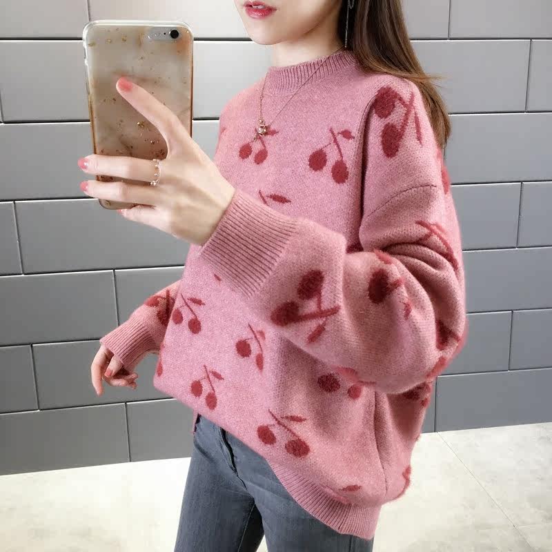 2020秋冬装樱桃长袖宽松韩版针织衫 邻家思语毛衣