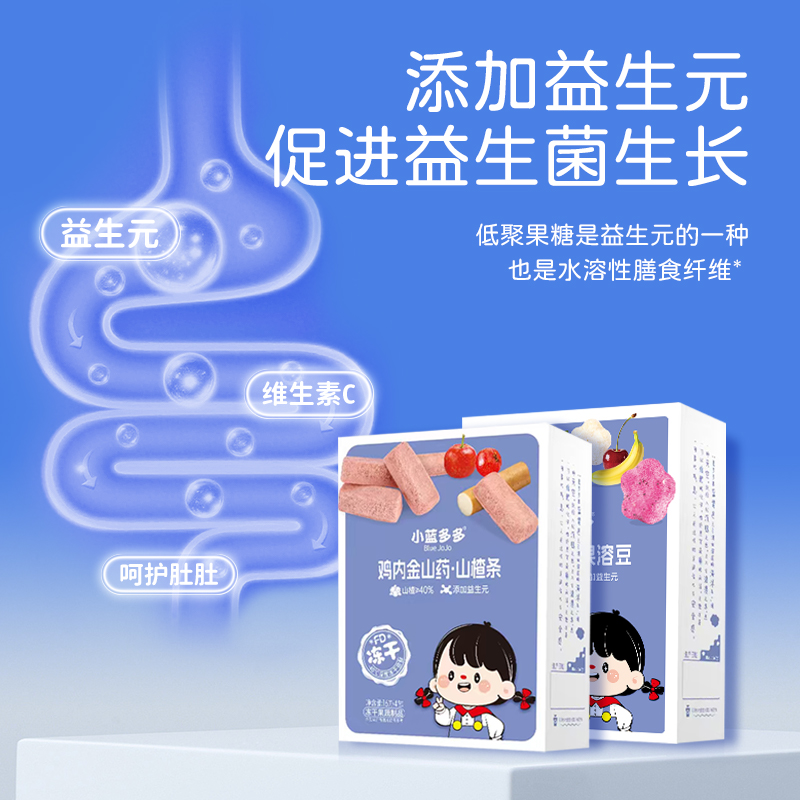 小蓝多多益生元水果溶豆酸甜开胃鸡内金山药山楂条草莓蓝莓奶酪球 - 图2