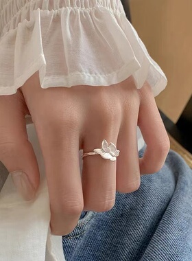 925纯银蝴蝶戒指小众设计食指戒女轻奢高级感素圈开口戒
