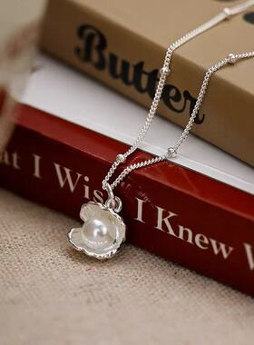 925纯银贝壳贝母珍珠项链女生时尚简约精致锁骨链轻奢设计感颈链