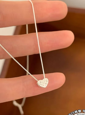 s925银迷你锆石爱心项链女款2025新款日常小巧精致锁骨链甜美颈链