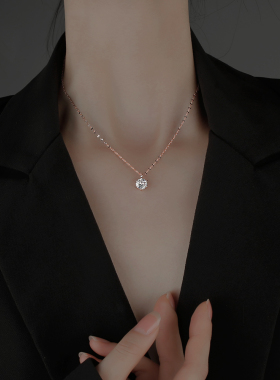 925纯银单钻项链女夏小众设计