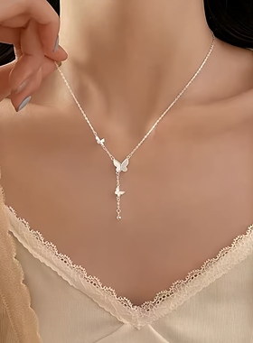 925纯银蝴蝶流苏项链轻奢女2025新爆款高级感锁骨链颈链