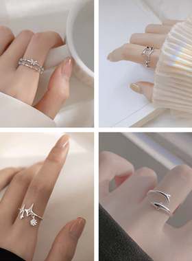 女925纯银双层蝴蝶戒指