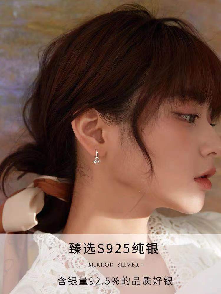 21款双闪钻流苏纯银耳环女耳饰耳钉个性耳圈轻奢复古小众冷淡风 - 图1