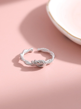 925纯银绳结戒指简约开口可调节