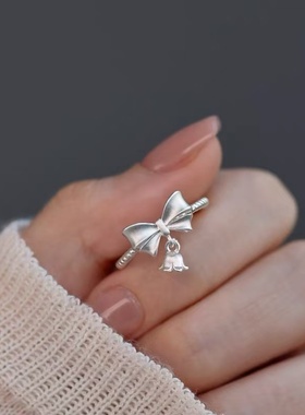 925银在逃公主蝴蝶结铃兰戒指女纯银设计感气质甜美花朵指环