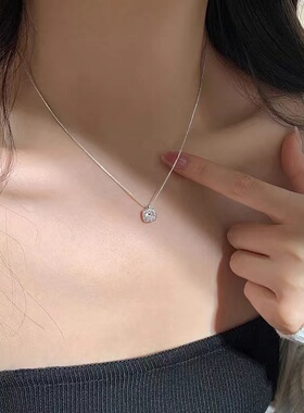 其他925银纯银盒子链女闪钻项链