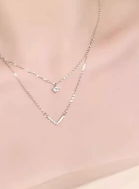 S925银闪到迷糊叠戴项链女生轻奢小众锆石锁骨链送女生生日礼物