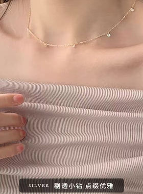 925纯银锆石水滴项链女锁骨链韩ins简约高级设计感小众配饰颈链
