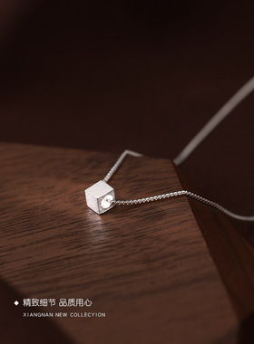 925纯银几何方块项链轻奢小众锁骨链配饰女百搭夏冷淡风