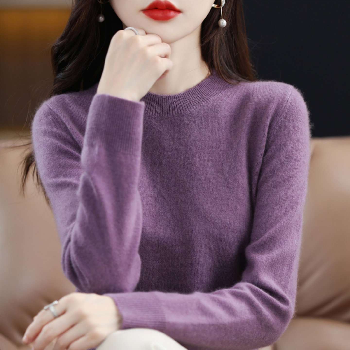 2025秋冬新款羊绒衫女低圆领宽松显瘦毛衣百搭100羊毛针织打底衫,淘宝优惠券,粉丝福利购,淘宝优惠卷