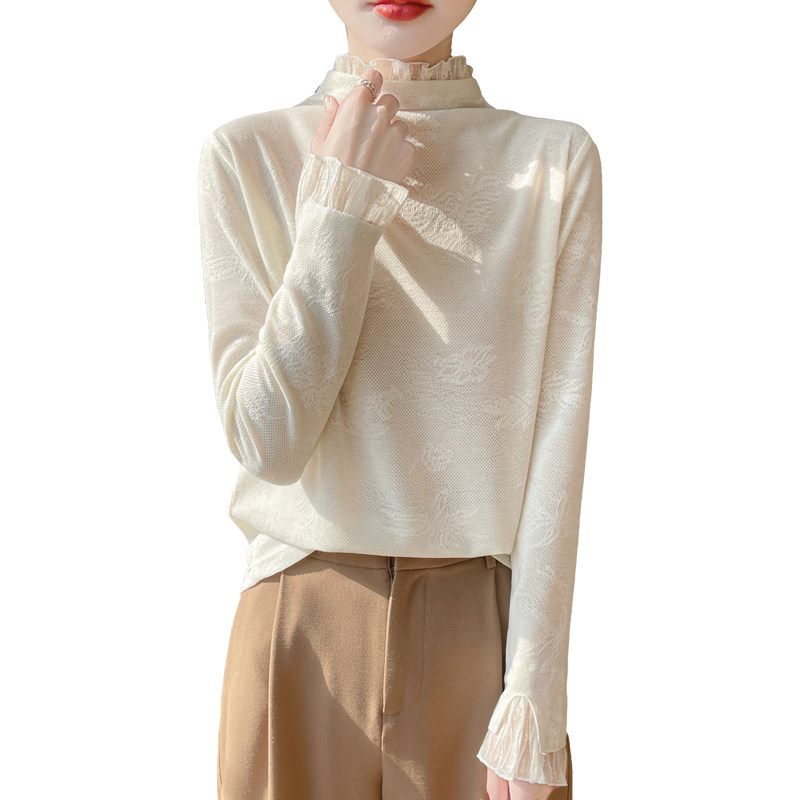 2025春季新款优雅木耳蕾丝边针织打底衫女减龄气质半高领显瘦毛衣,淘宝优惠券,粉丝福利购,淘宝优惠卷