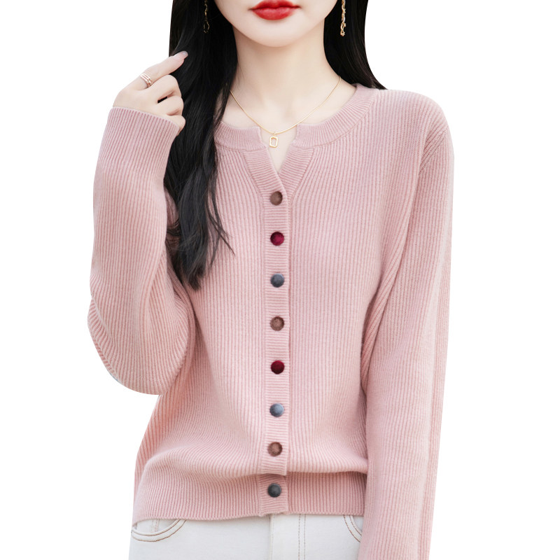 羊毛衫外套女25年春秋圆领纯色彩扣针织开衫洋气宽松百搭短款毛衣,淘宝优惠券,粉丝福利购,淘宝优惠卷