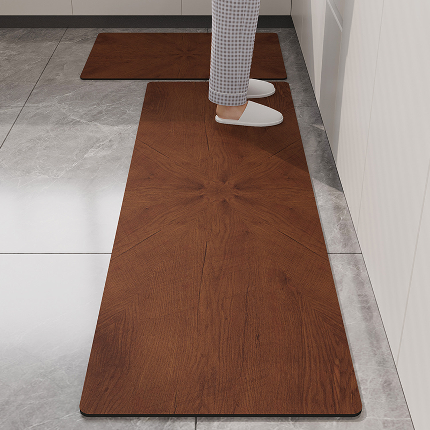 Lingyan imitation wood grain kitchen non-slip soft diatom mud floor mat