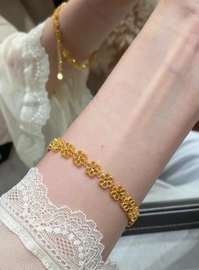 古法金蕾丝镂空满圈桃花手链时尚精致甜美百搭金首饰送女朋友礼物