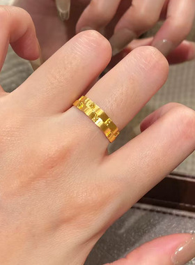 新款古法黄金色拉丝编织戒指女高级感轻奢小众设计气质百搭食指戒
