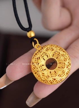 古法花丝吊坠黑绳项链