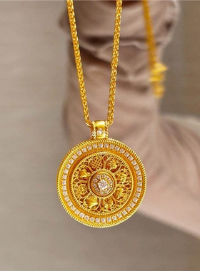 古法镶钻金色八宝罗盘转运珠项链