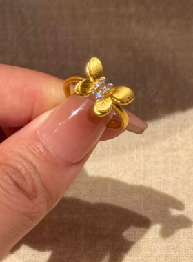 轻奢小众拉丝蝴蝶点钻开口戒指女
