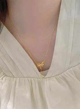 古法黄金色蝴蝶结项链