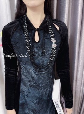 黑尖晶石毛衣链女多层首饰女高贵