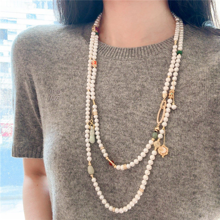 天然淡水珍珠项链小众设计高级感长款毛衣链新中式简约气质颈饰女,淘宝优惠券,粉丝福利购,淘宝优惠卷