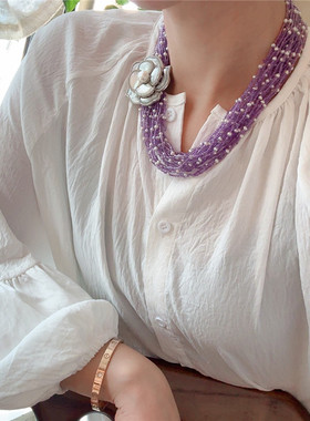 天然紫水晶珍珠项链胸针可拆卸女