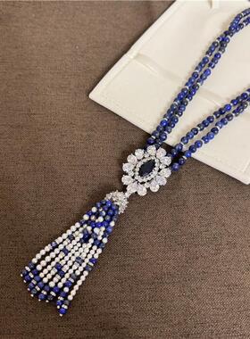 青金石毛衣链女蓝色首饰奢华高贵