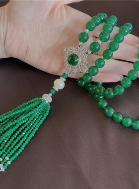 新款绿玛瑙长款流苏高贵百搭款