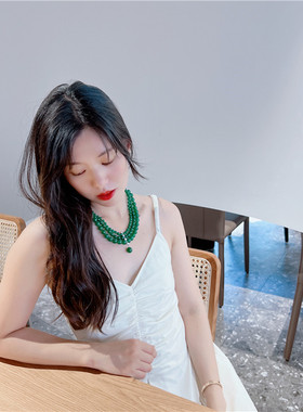 绿玛瑙锁骨链女多层首饰气质豪华