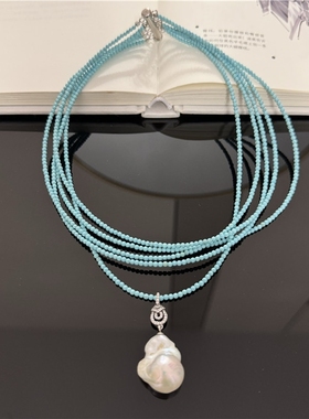 蓝色松石多层项链轻奢气质巴洛克