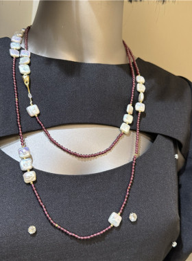 长款首饰一款多戴毛衣链女石榴石