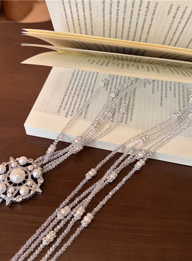 白色系轻奢小众多层串珠毛衣链女