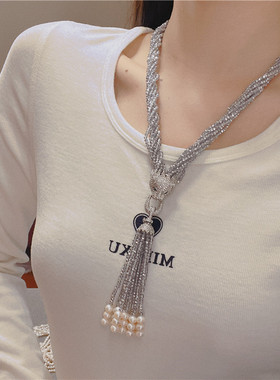 水晶多层女流苏首饰复古女毛衣链