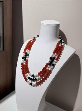 法式复古红色串珠锁骨链