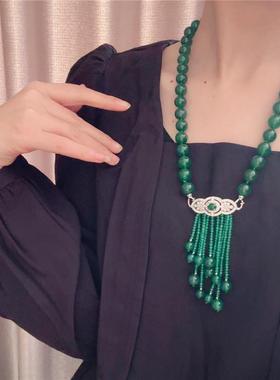 绿玛瑙流苏项链高贵大气首饰女款