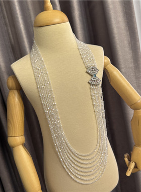 白色水晶镶嵌珍珠多层长款毛衣链