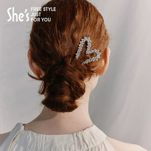 shes茜子巴比耶璀璨手工编织工艺珍珠U型发簪新中式爱心盘发簪子