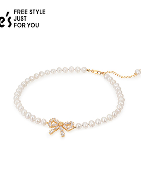 shes茜子蝴蝶结吊坠珍珠项链颈链轻奢小众锁骨链配饰品生日礼物