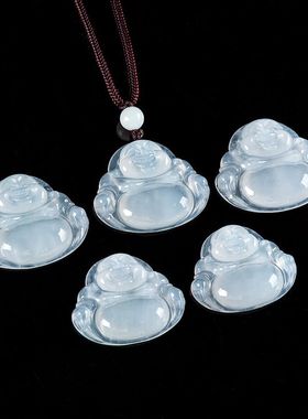 纯天然A货翡翠玉白色佛公项链