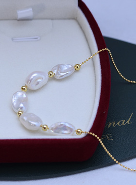 925纯银天然淡水珍珠项链异形珠巴洛克强光几乎无瑕真珍珠新款