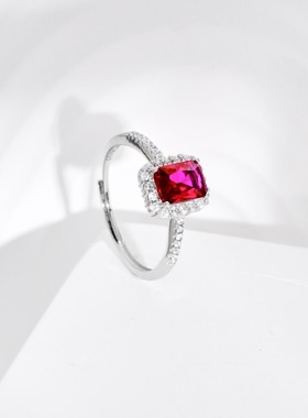 925纯银蓝宝石戒指祖母绿方形