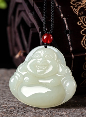 纯天然老料和田玉白玉大号佛公项链弥勒佛正品玉石笑佛玉佩礼物