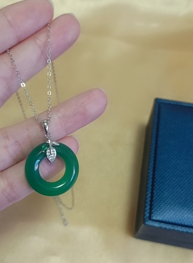925纯银平安扣项链祖母绿玉髓